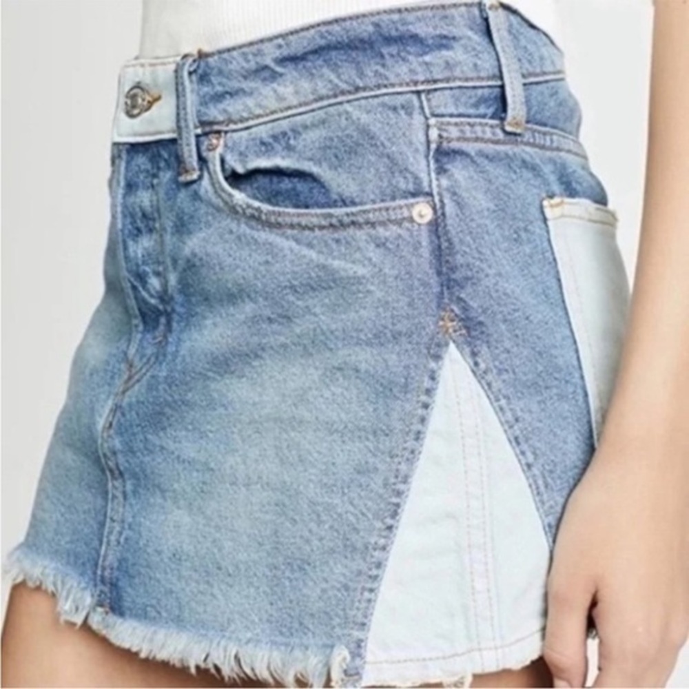 We the free two- toned patched denim raw frayed hem mini skirt